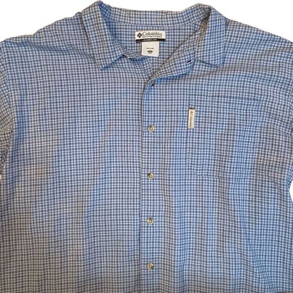 Columbia Blue Check Button Down Short Sleeve Shirt Men Size 2XL EUC - Picture 5 of 10
